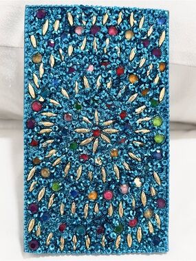 Turquoise Jeweled Aqua Multi Circle 96 Page Blank Notepad 5.5”x 3.5” NWT